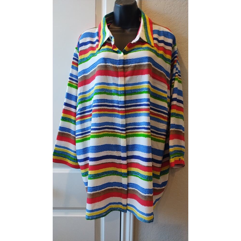NTW Antilia FEMME Blouse Multicolor Crepe 3/4 sleeves Sz 3X